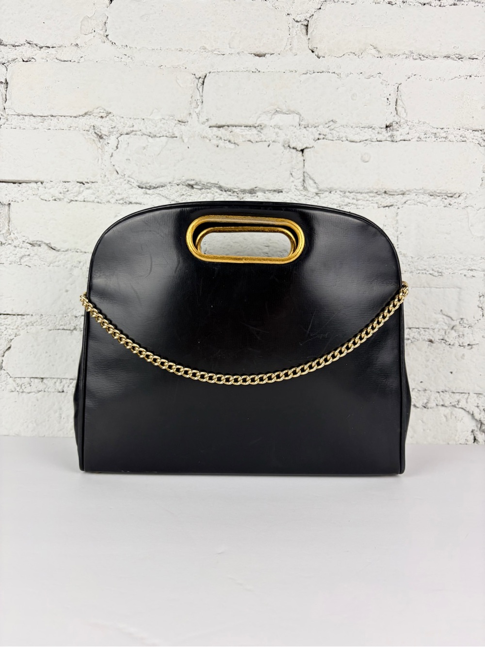 VTG Prestige Talon Zip Black Gold Cutout Handle Chain Purse Handbag 40s 50s